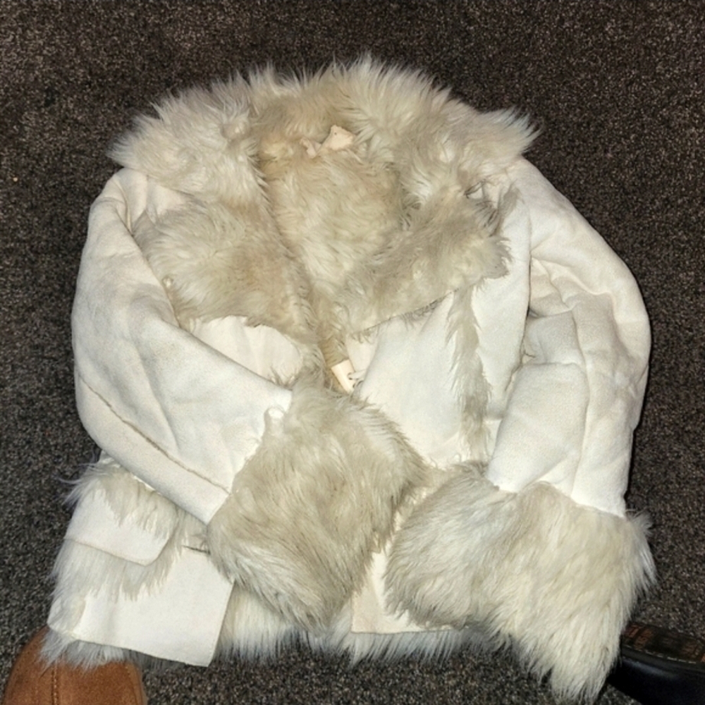 Limited Too Cream Teddy Jacket with Faux Fur Trim